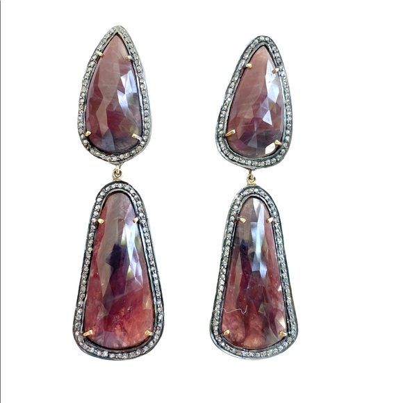 Pair of Indian Pink Sapphire Diamond  Earrings - Picture 9 of 10